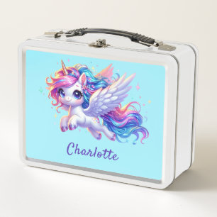 Girls Magical Unicorn Rainbow Kids Personalized Metal Lunch Box