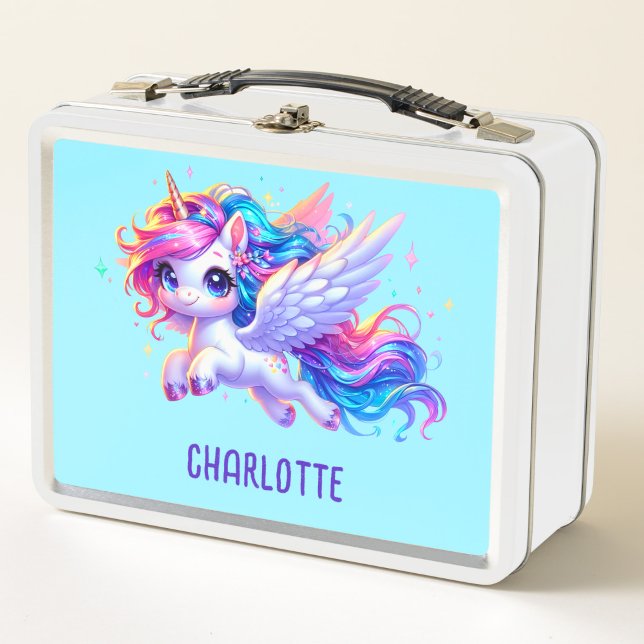 Girls Magical Unicorn Rainbow Kids Personalized  Metal Lunch Box (Creator Uploaded)