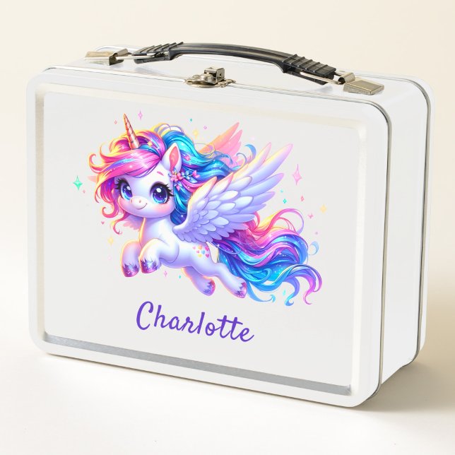 Girls Magical Unicorn Rainbow Kids Personalized  Metal Lunch Box (Creator Uploaded)