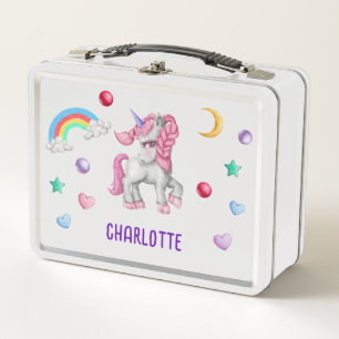 Girls Magical Unicorn Rainbow Kids Personalized Metal Lunch Box