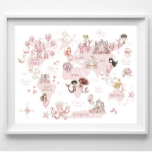 Girls Magical World Map, Pink Mermaids and castles