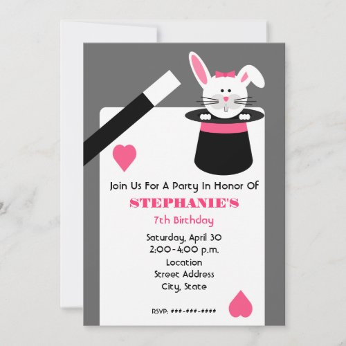 Girls Magician Birthday Party _ Rabbit In A Hat Invitation