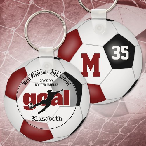 maroon black girls soccer goal team spirit sports keyring