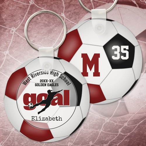 girls maroon black soccer team member gifts keychain