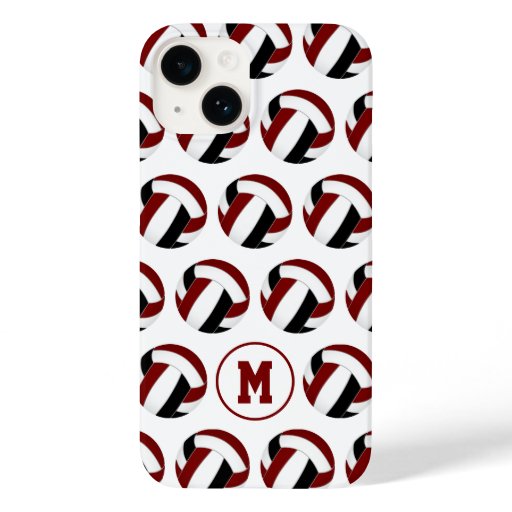 girls maroon black volleyballs pattern  Case-Mate iPhone 14 case