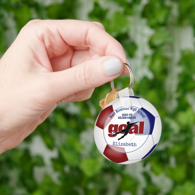 girls maroon blue soccer team members gifts keychain (Hand)