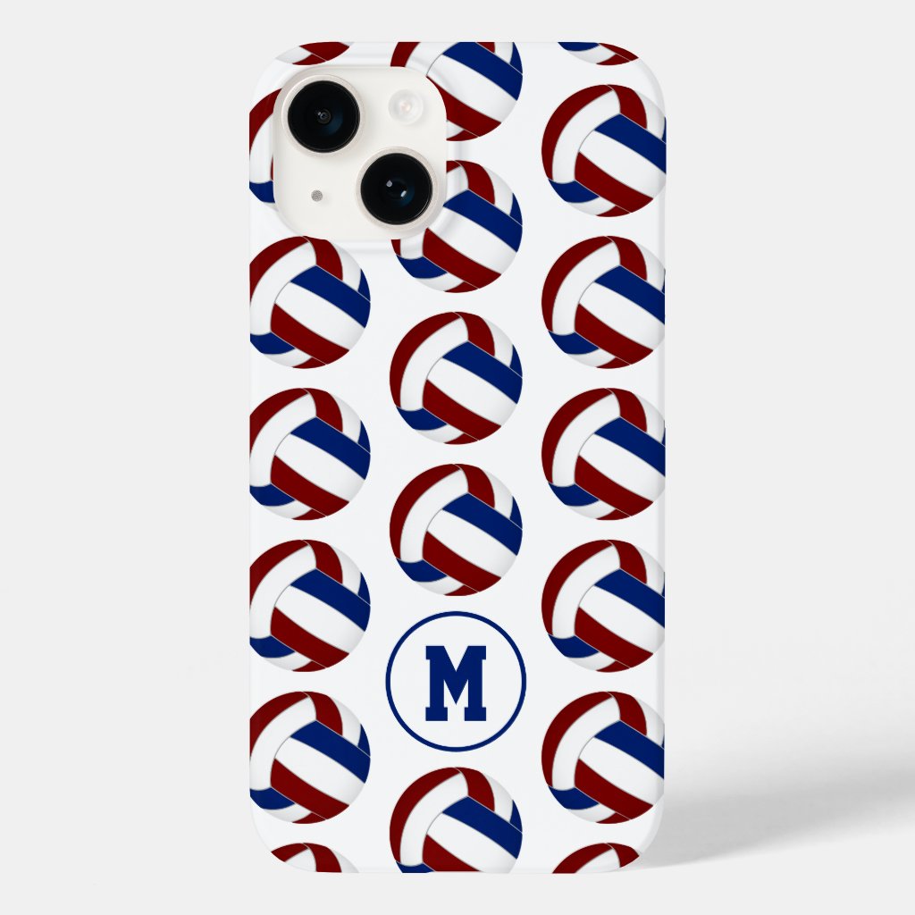 girls maroon blue volleyballs pattern iphone case