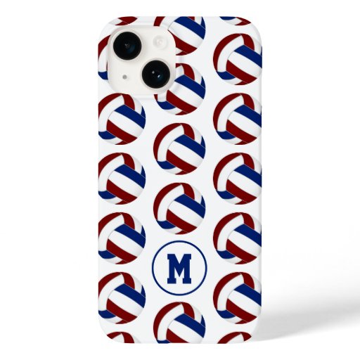 girls maroon blue volleyballs pattern  Case-Mate iPhone 14 case