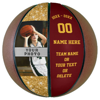 Girls Maroon, Gold, Personalized Basketball Ball