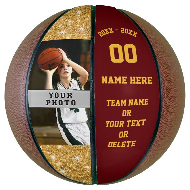 Girls Maroon, Gold, Personalized Basketball Ball (Vertical)