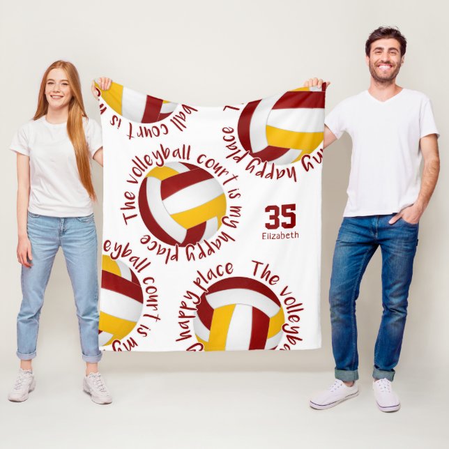 girls maroon gold volleyball court happy place fleece blanket (In Situ)