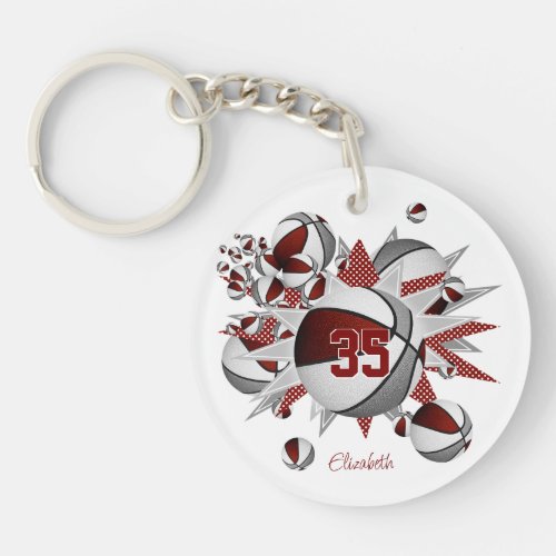 girls maroon gray basketballs stars  keychain