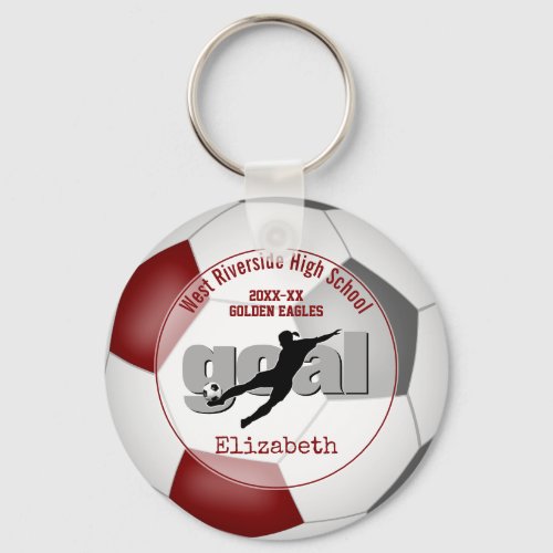 maroon gray girls soccer goal team spirit sports keyring