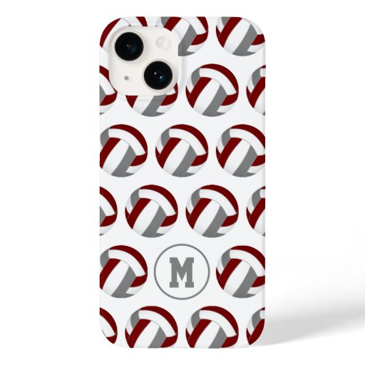 girls maroon gray volleyballs pattern  Case-Mate iPhone 14 case