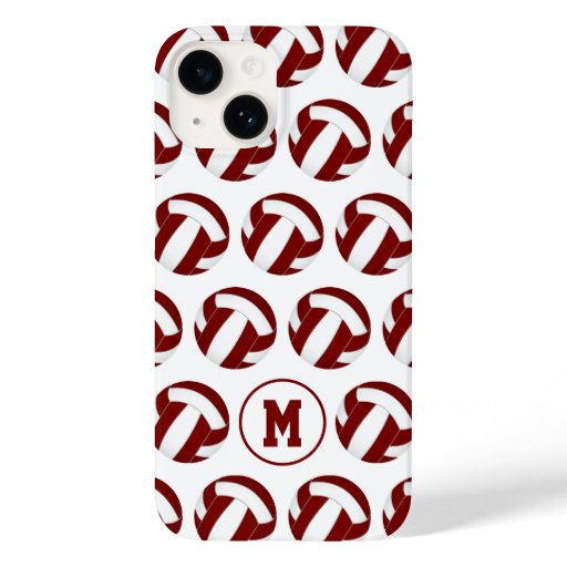 girls maroon white volleyballs pattern  Case-Mate iPhone 14 case