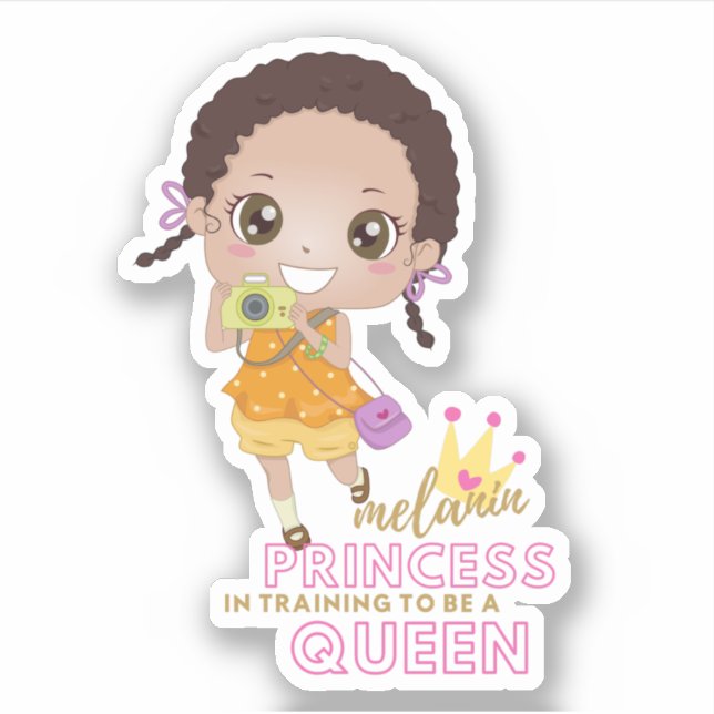 Girls MELANIN Princess In Training To Be Queen Sticker (Front)