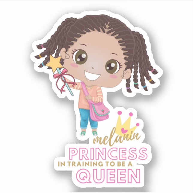Girls MELANIN Princess Training To Be Queen Cute Sticker (Front)