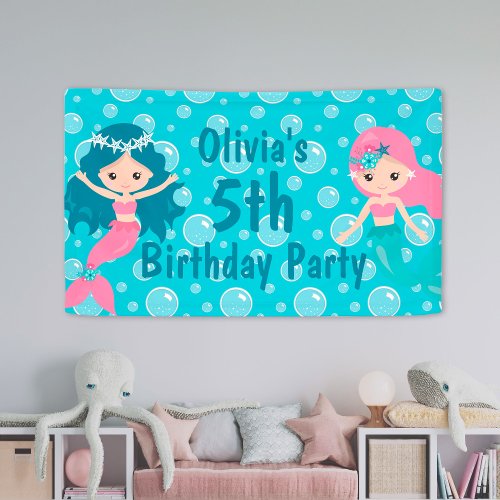 Girls Mermaid Birthday Party Personalized Banner