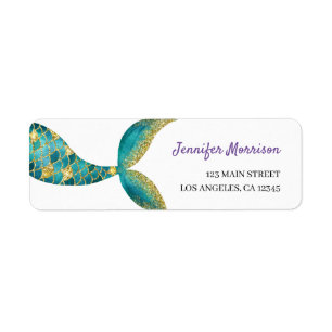 Girls Mermaid Birthday Party Return Address Label