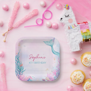 Girls Mermaid Birthday Party Watercolour Paper Plates