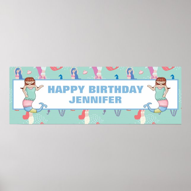 Girls Mermaid Birthday  Personalized Poster (Front)