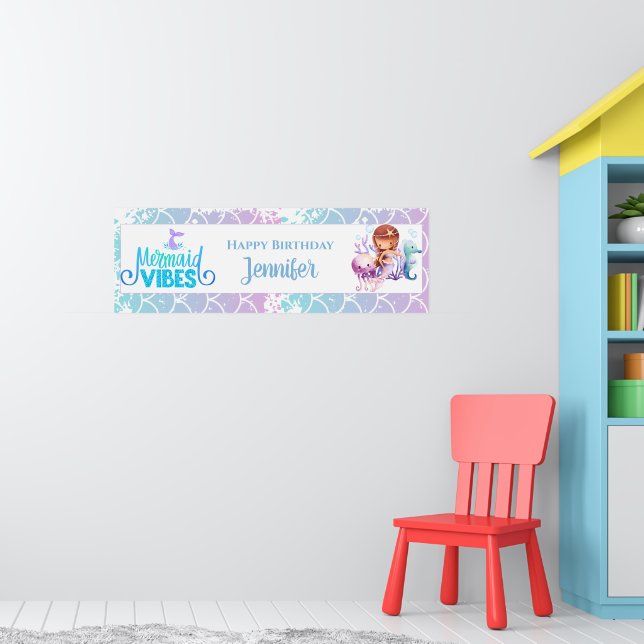 Girls Mermaid Birthday  Personalized Poster (Nursery 1)