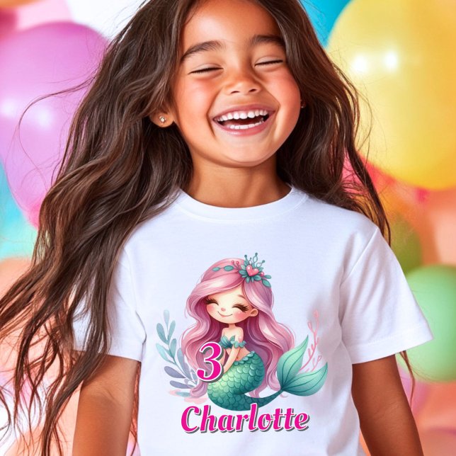 Girls Mermaid custom name birthday T-Shirt (Creator Uploaded)