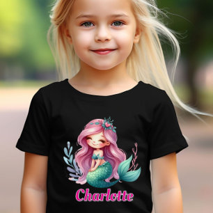 Girls Mermaid custom name black T-Shirt