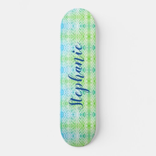 Girls Mermaid Personalized Blue Green Skateboard