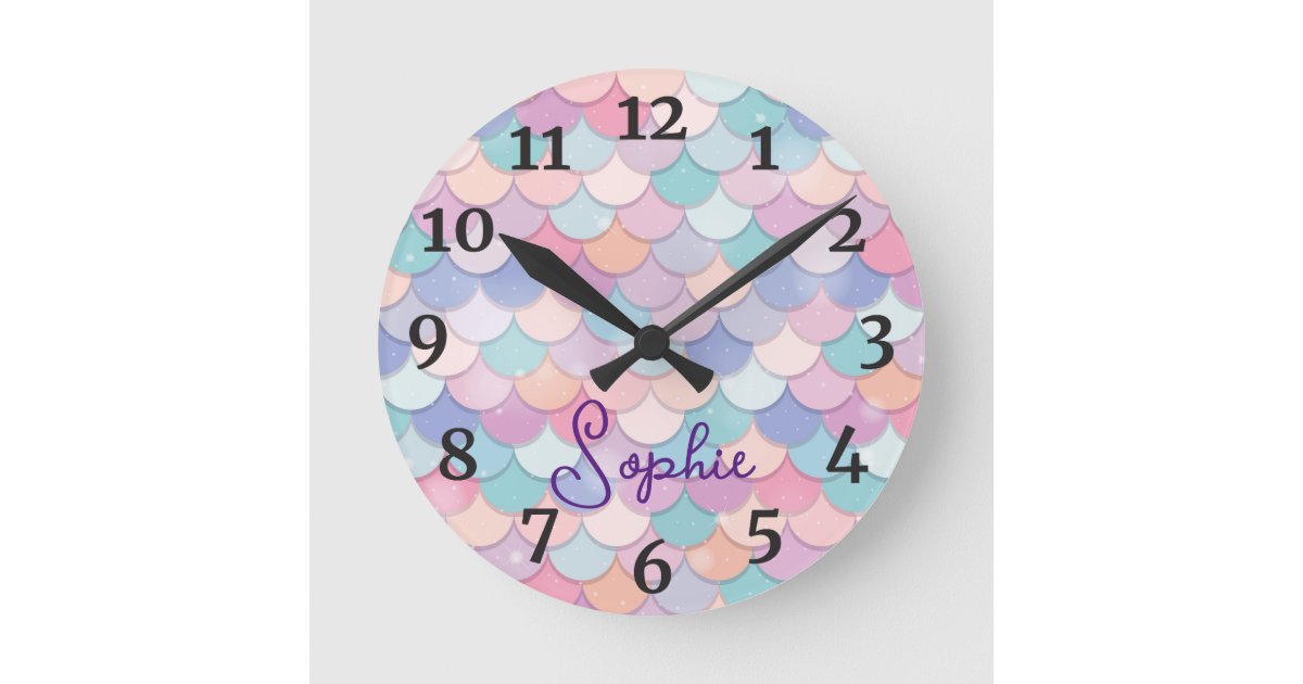 Girls Mermaid Personalized Name Clock | Zazzle