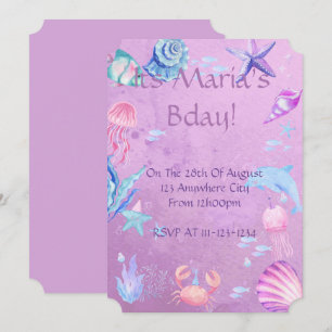 GIRLS MERMAID SEA THEME BIRTHDAY INVITATION