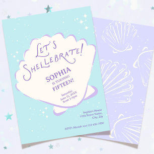 Girls Mermaid Trendy Seashell Birthday Invitation