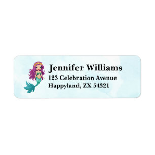 Girls Mermaid Under the Sea Birthday Return Addres Label
