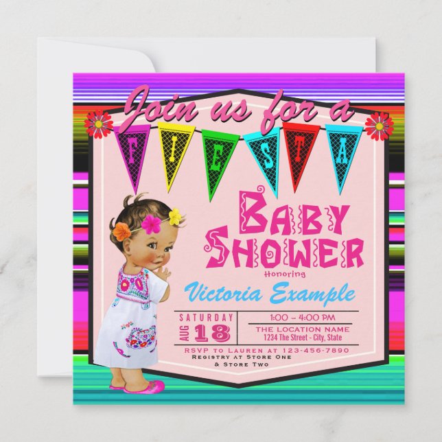 Girls Mexican Fiesta Baby Shower Invitations (Front)