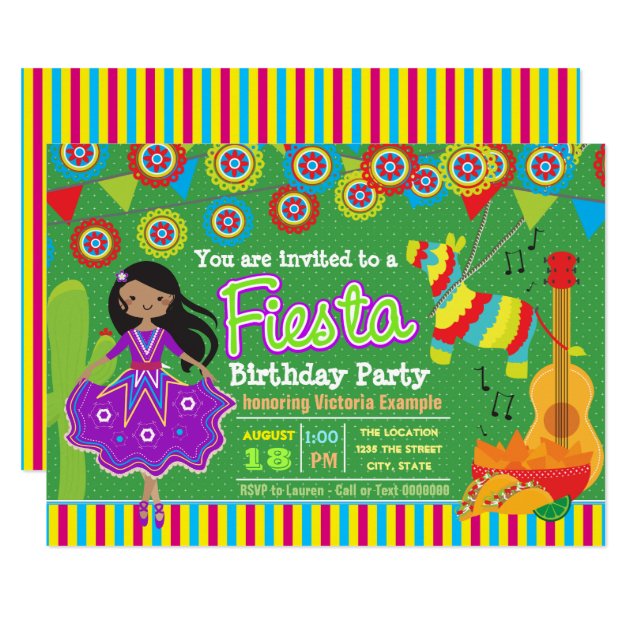 Girls Mexican Fiesta Birthday Party Invitation