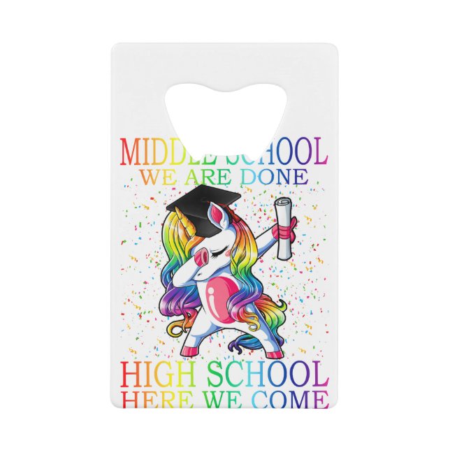 Girls Middle School Graduation Magical Unicorn Credit Card Bottle Opener (Front)