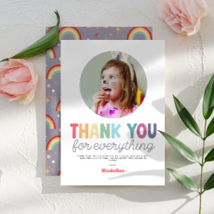 Girls Minimalist Photo Rainbow 2nd Birthday Thank You Card