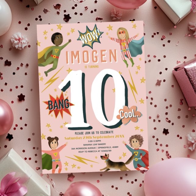Girls Modern Action Superhero Kids Birthday Invitation (Creator Uploaded)