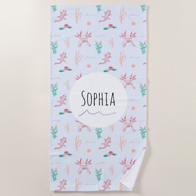 Girls Modern and Cute Axolotl Pattern Kids Beach Towel (Front)