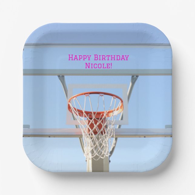 Girls Modern  Birthday Party Basketball  Paper Plates (Front)