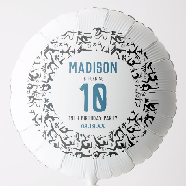 Girls Modern Black Gymnastics Kids 10th Birthday Balloon (Front)