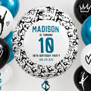 Girls Modern Black Gymnastics Kids 10th Birthday Balloon