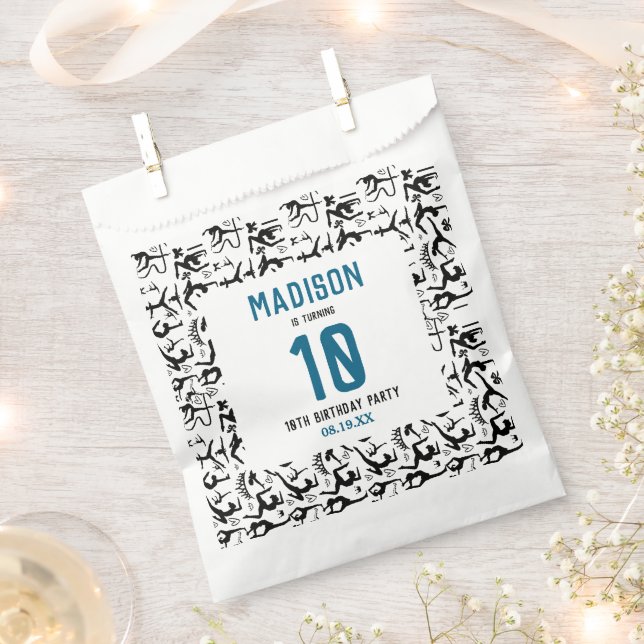 Girls Modern Black Gymnastics Kids 10th Birthday Favor Bag (Clipped)