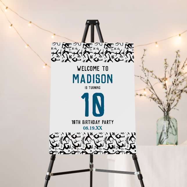 Girls Modern Black Gymnastics Kids 10th Birthday Foam Board (In Situ (Stand))