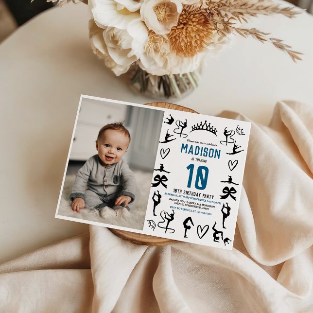 Girls Modern Black Gymnastics Kids 10th Birthday Invitation (Girls Modern Black Gymnastics Kids 10th Birthday Invitation
)