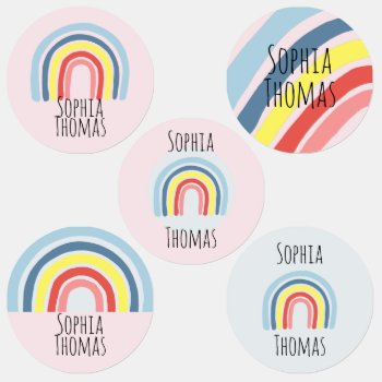 Girls Modern Boho Rainbow Cartoon And Name Kids' Labels by Simply_Baby at Zazzle
