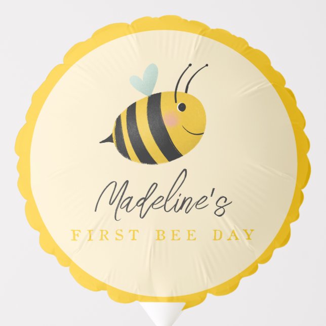 Girls Modern & Cute Summer First Bee Day Birthday Balloon (Front)