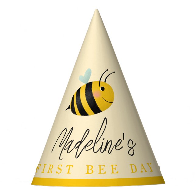 Girls Modern Cute Summer First Bee Day Birthday Party Hat (Front)