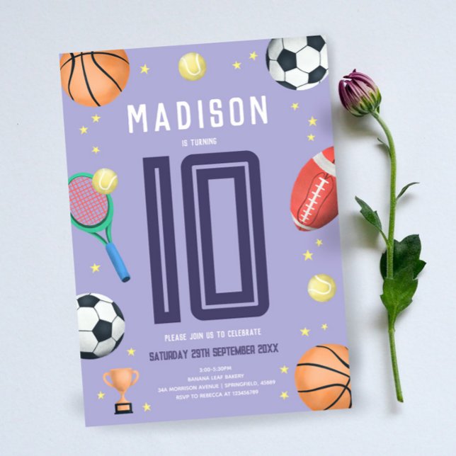 Girls Modern Purple Sports Kids Birthday Invitation (Creator Uploaded)