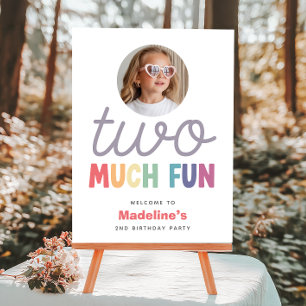 Girls Modern Rainbow Two Much Fun 2nd Birthday Foam Board